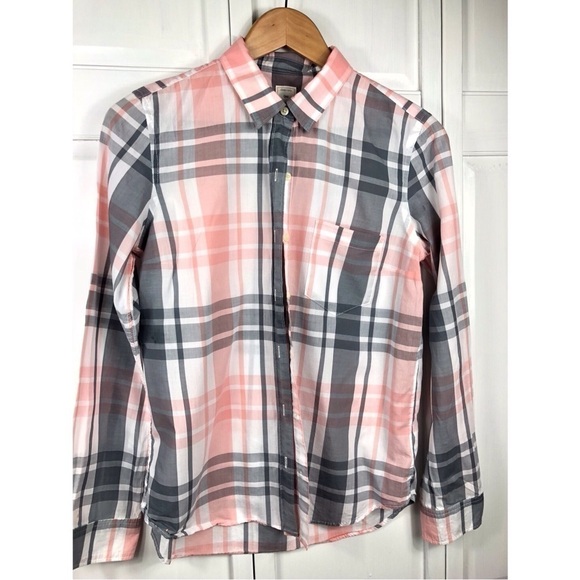 GAP BOYFRIEND LONG SLEEVE PLAID PINK SHIRT - Picture 1 of 5